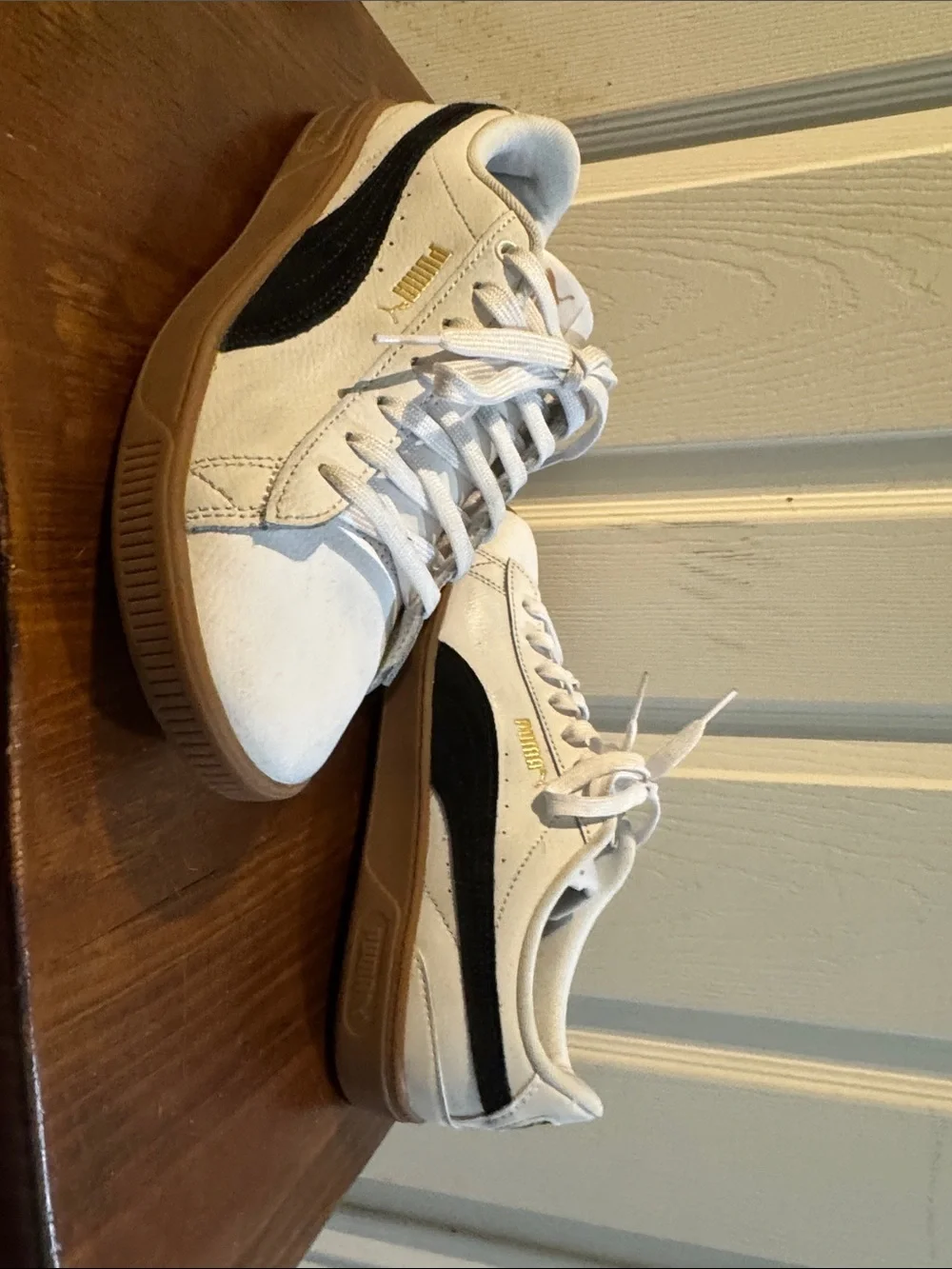 Puma Women’s White and Black Sneakers with Gum Sole
